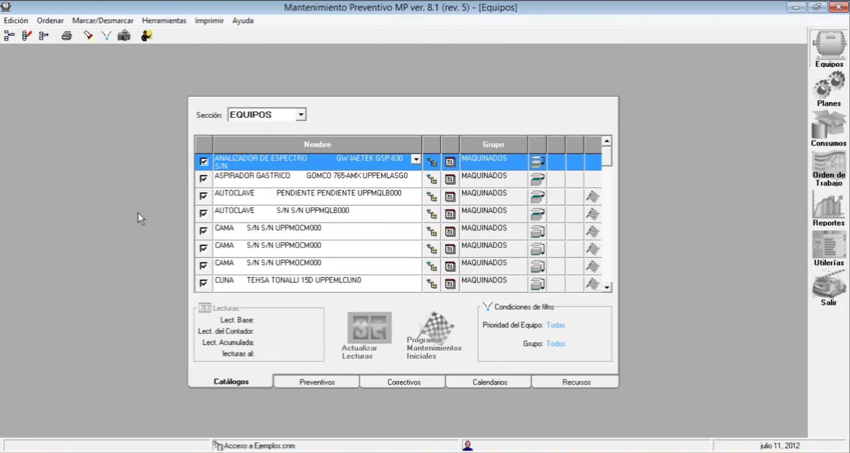 Catalogo de equipos de MP versión 8 de MPsoftware